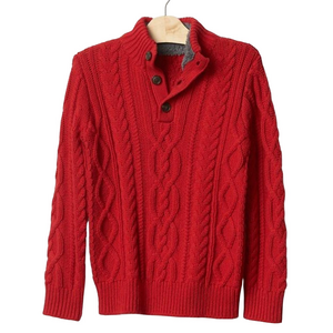 Gap Kids Cable Knit Mock Red Sweater Youth Boy Large 7-8 Year Grey Sherpa Collar